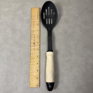 Nylon Slotted Spoon Wood Handle Heat Resistant 210C 410F Kitchen Tool Black